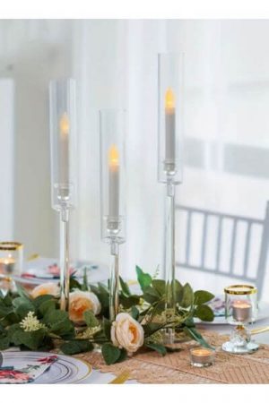 Trio bougeoirs transparent avec bougies LED incluses