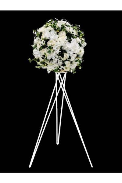 2 Supports design blancs Boule de fleurs blanches