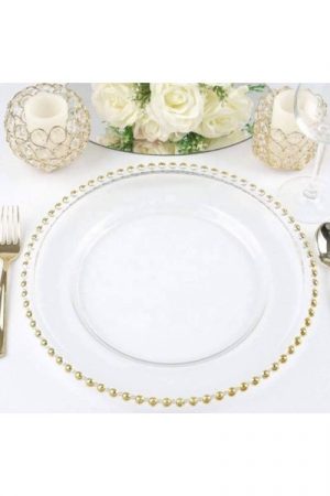 Location ￼Assiette perlée dorée