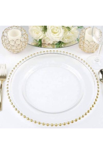 Location ￼Assiette perlée dorée