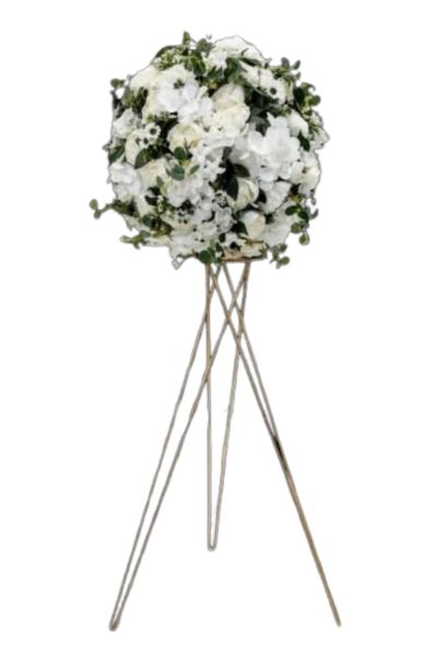 Supports design dorés + Boule de fleurs blanches